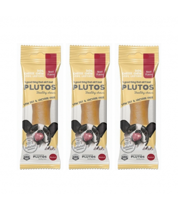 Plutos Chews Snack de Queso y Vacuno para Perros – Pack de 3 x 65 g
