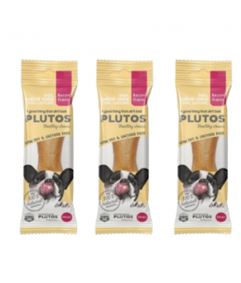 Plutos Chews Snack de Queso y Bacon para Perros – Pack de 3 x 80 g