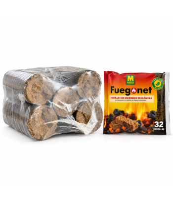Pack Briquetas de Encina 6,5 kg + Pastillas de Encendido Fuegonet Massó 32 uds.